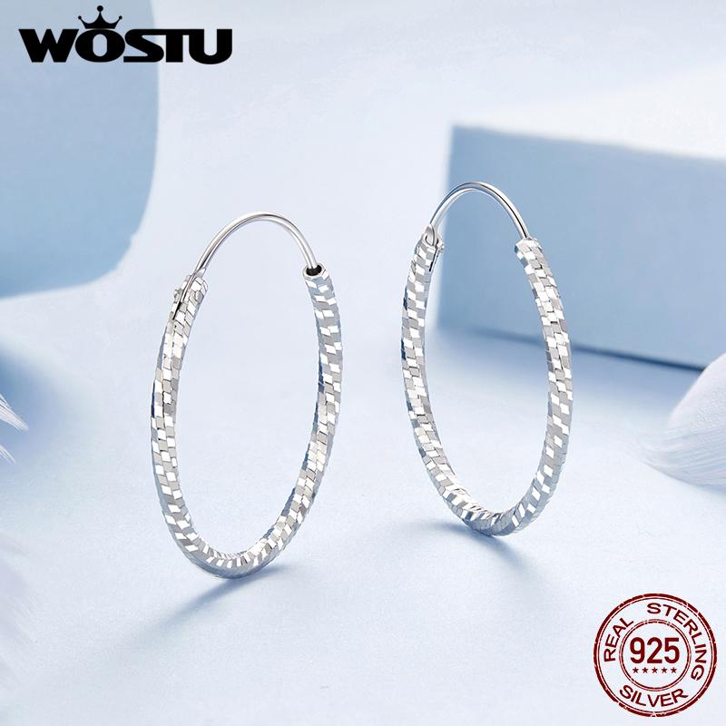 WOSTU Real 925 Sterling Silver Wedding Big Simple Circle Hoop Earrings For Women Multi Size Shiny Ear Hoops Loop Party Jewelry