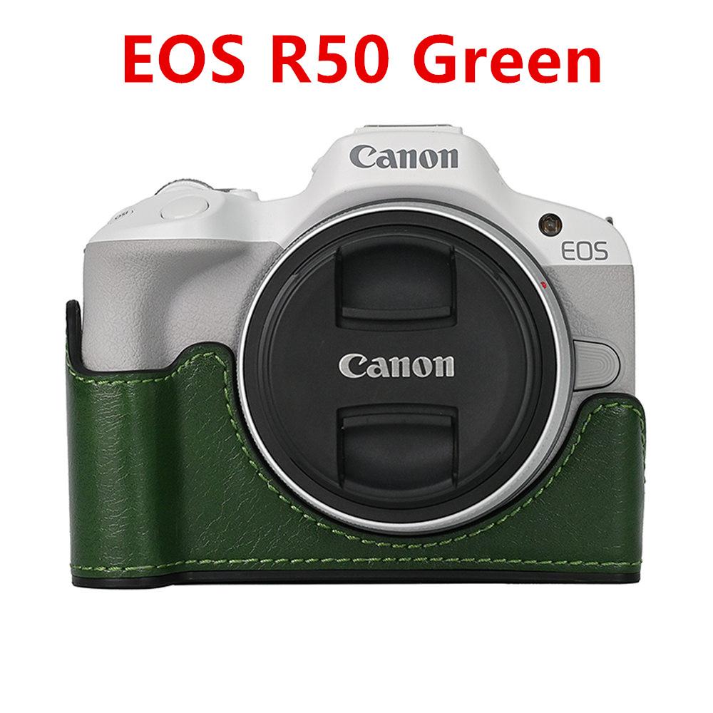 Camera Bag PU Leather Half Body Case for Canon EOS R50 R10 200D 200DII Battery Opening Bottom Cover