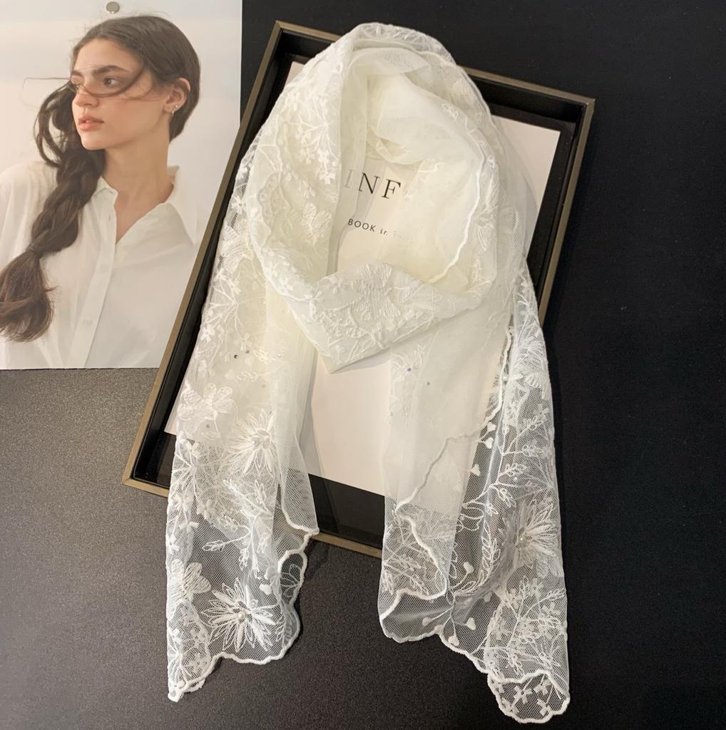 VREOVOR Niche Lace Small Scarf French Super Fairy Embroidered Headband Headscarf Korean Version Neck Women's Spring Summer Soft