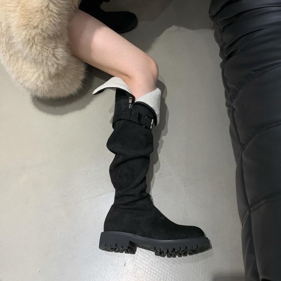 Skinny Over-Knee Boots Lamb Fur Tall Boots Snow Boots Boots Women's Boots Suede Boots Velvet Brown Snow Boots