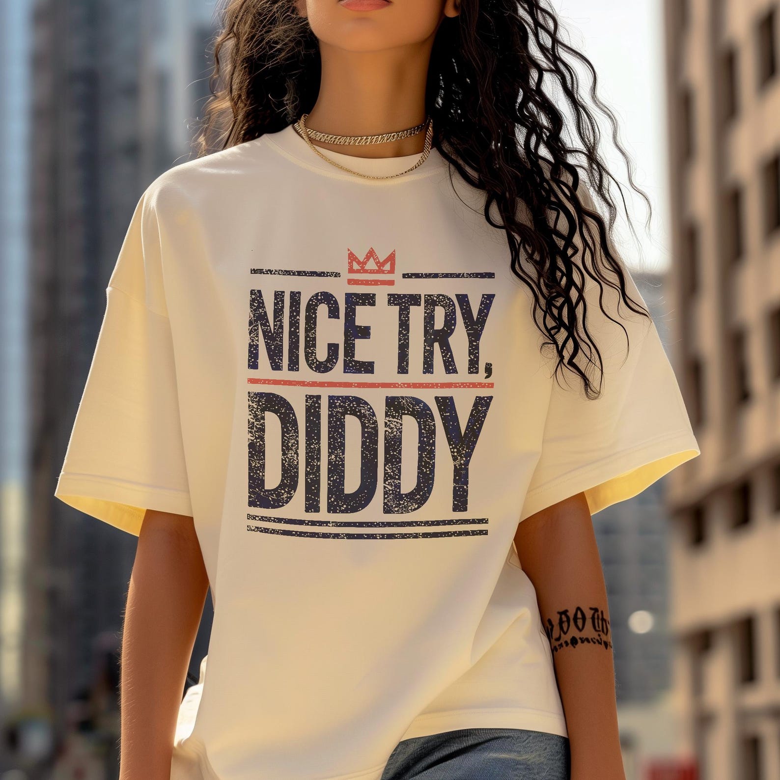 Nice Try Diddy TShirt – Graphic Cotton Viral Meme Tee, Funny Internet Quote Shirt S