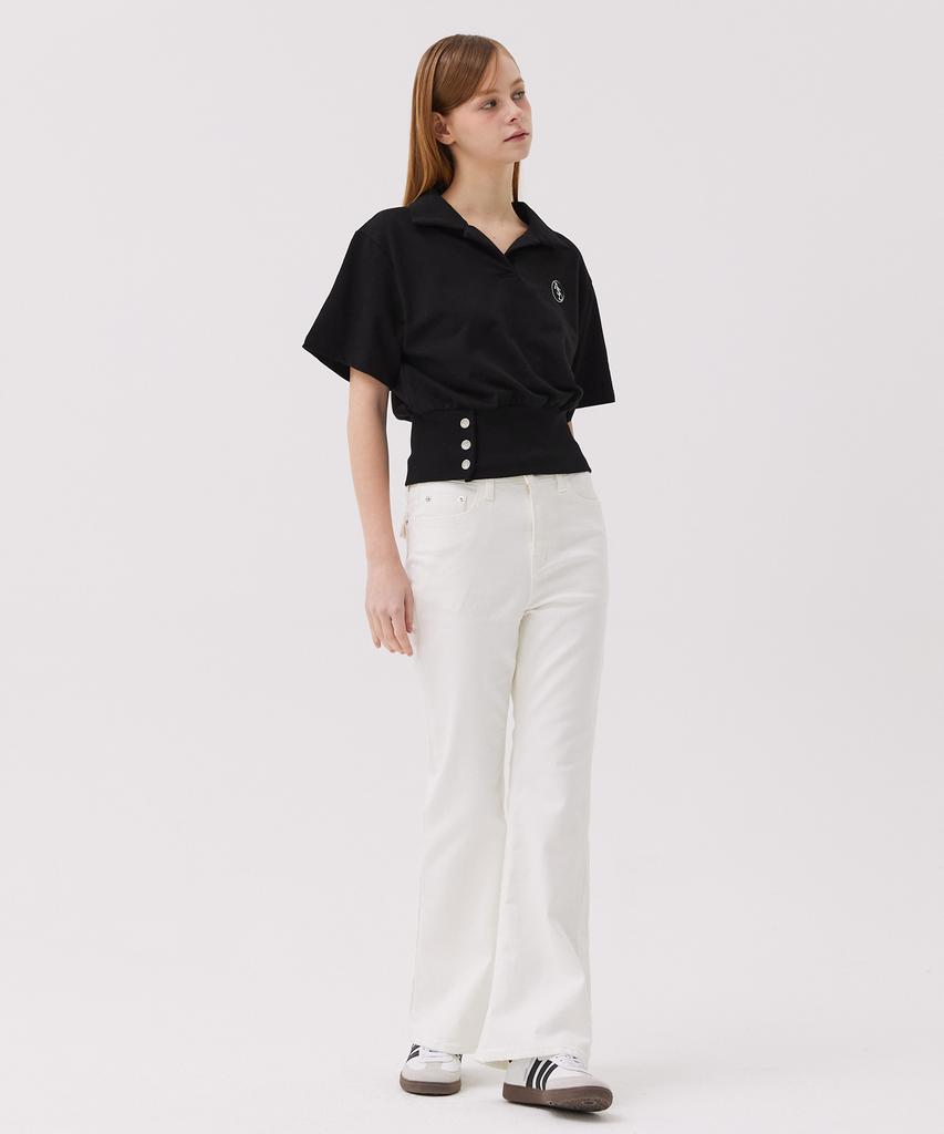 AWESOME STUDIO Button Detail Collared Short Sleeve T-Shirt Black
