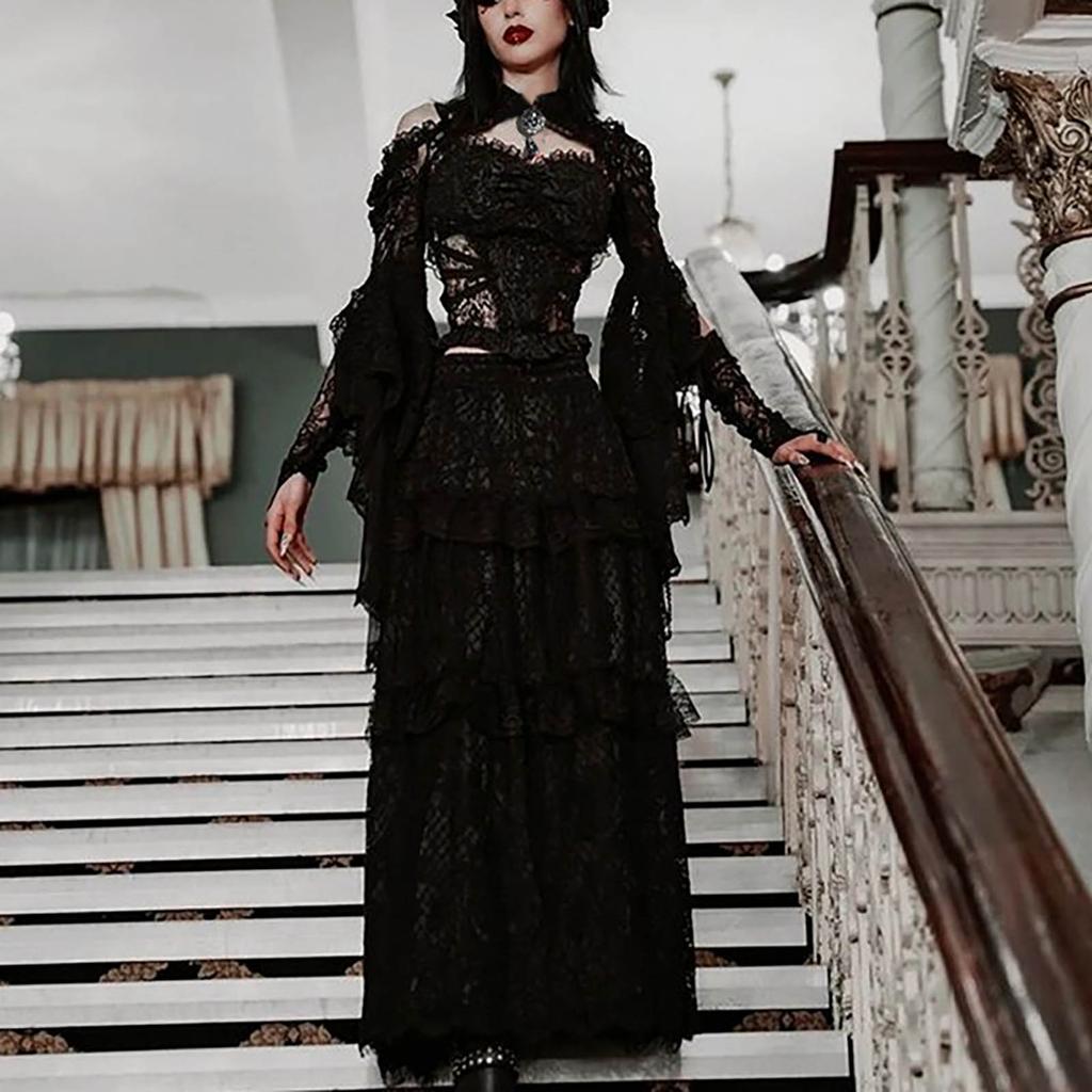 Gothic See Through Shrug Tops Grunge Aesthetic Black Flare Sleeve Crop Top Women Streetwear Vintage Punk Sexy Clothing