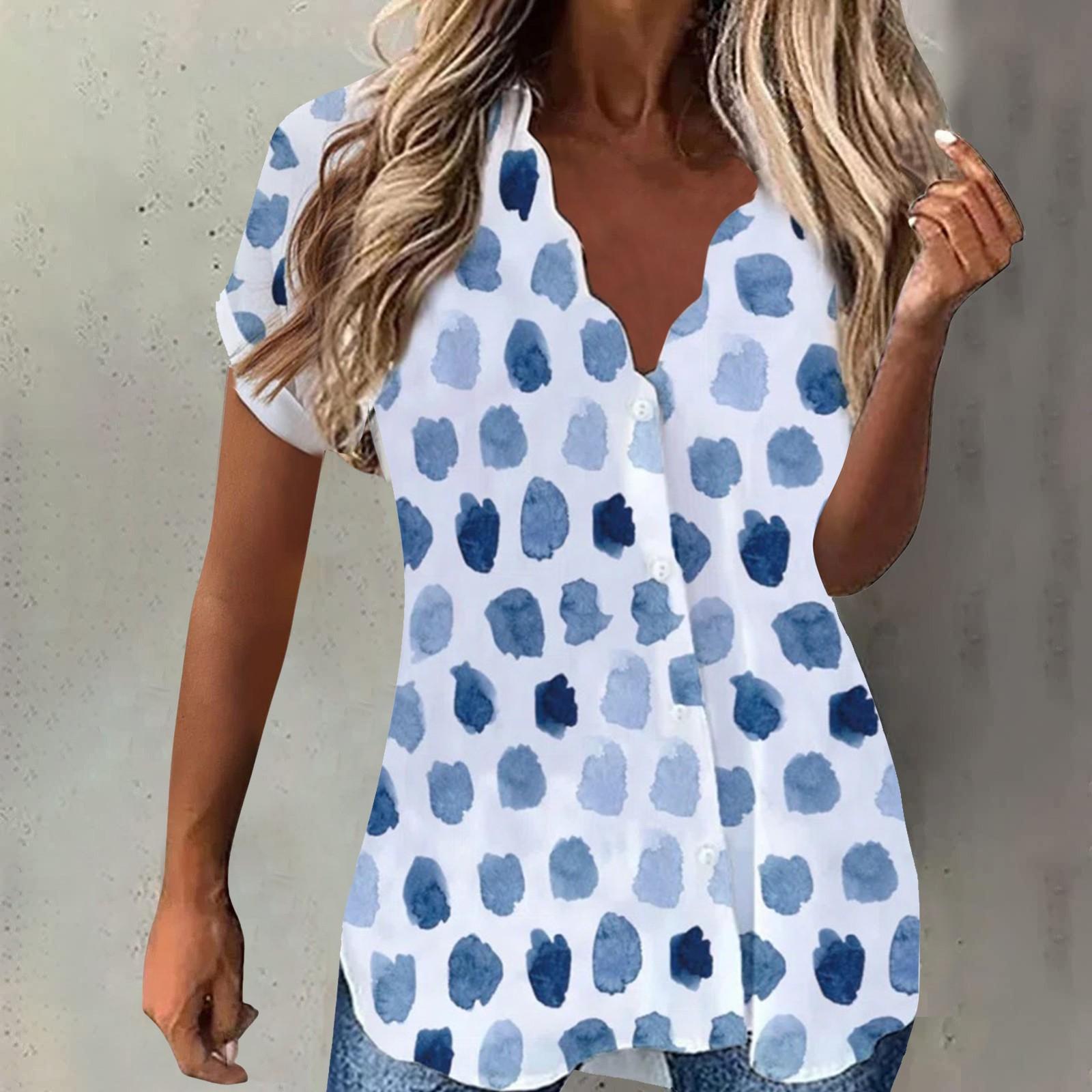 

Женская мода, повседневная летняя блузка с коротким рукавом и пуговицами, лето 2022 XXL синий