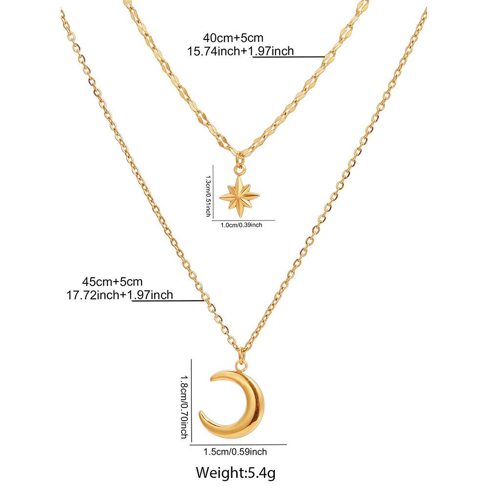 Hot-selling Octagram Double-layer Necklace Stainless Steel-plated 18K Niche Collarbone Chain Retro Moon Pendant Necklace