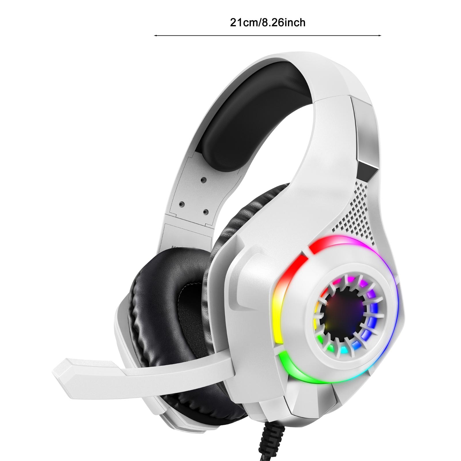 

Игровая гарнитура 3,5 мм, Накладная игровая гарнитура с микрофоном с шумоподавлением, Цветная светодиодная подсветка, белый