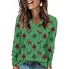 Women's Fashionable Loose-Fit V-Neck Long-Sleeved T-Shirt Christmas Print Pullover