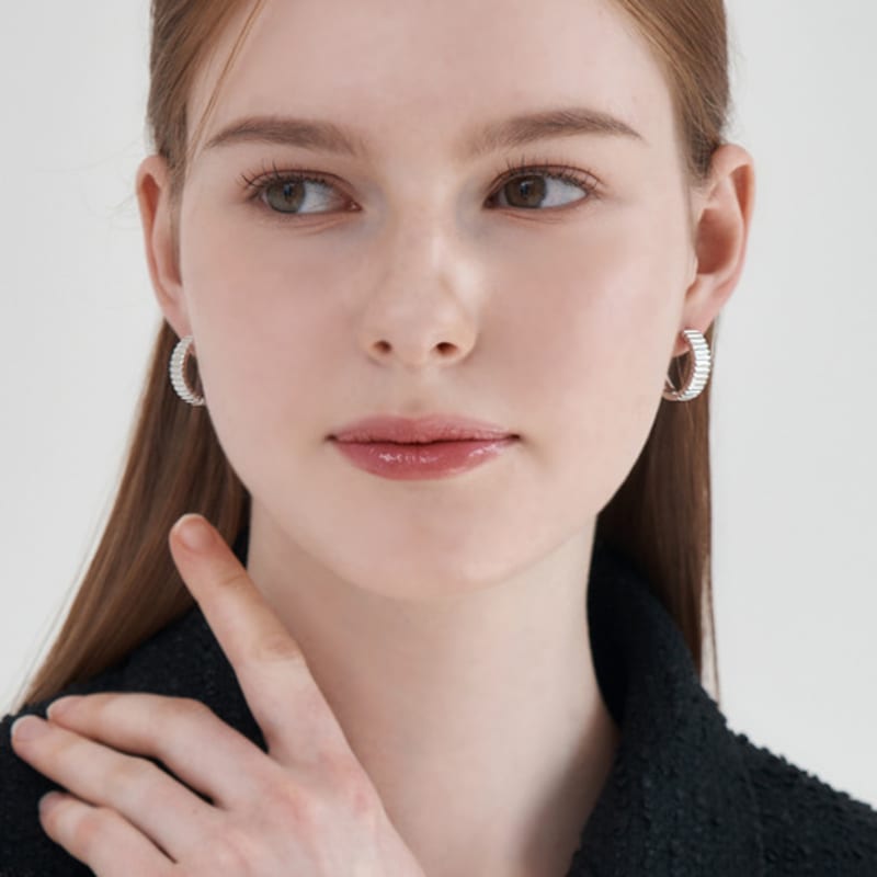 GEIGER Jewelry 925 Silver Volume Line One-Touch Ring Earrings GISVEE154