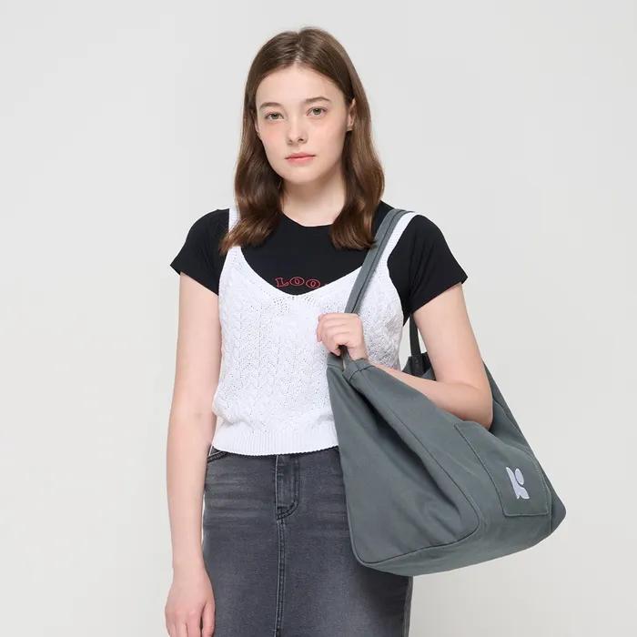 Canvas Pocket Tote Shoulder Bag (Charcoal)