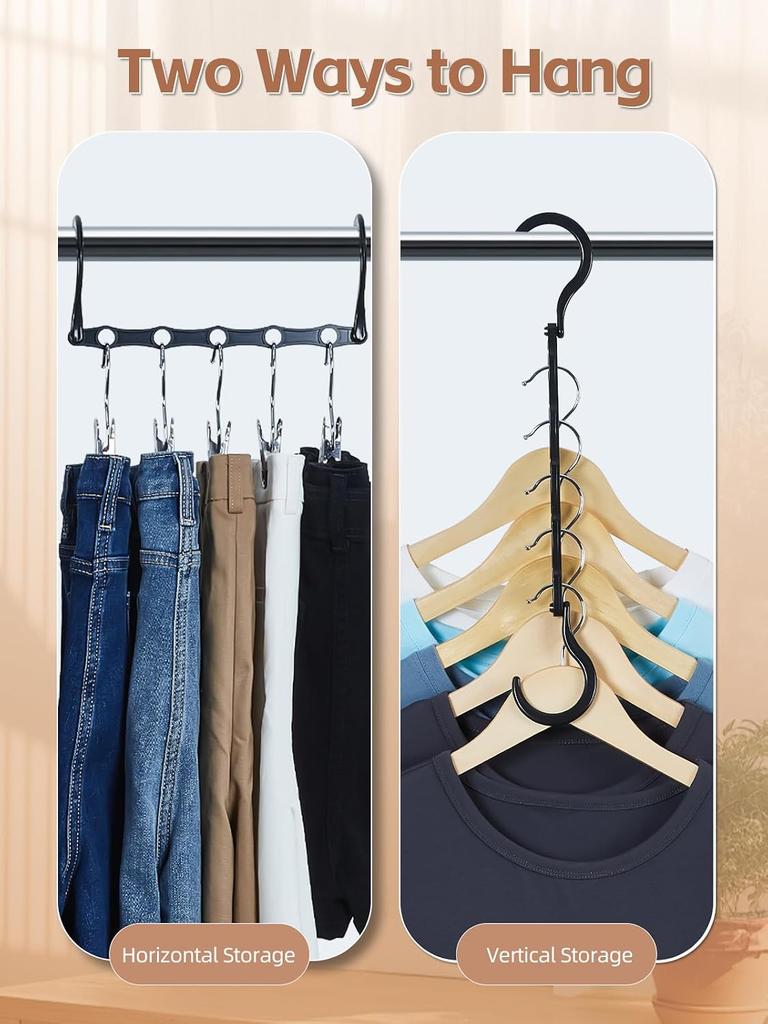 HOUSE DAY Black Magic Space Saving Hangers 10 Pack, Premium Smart Hanger Hooks, Sturdy Cascading Hangers with 5 Holes for Heavy Clothes