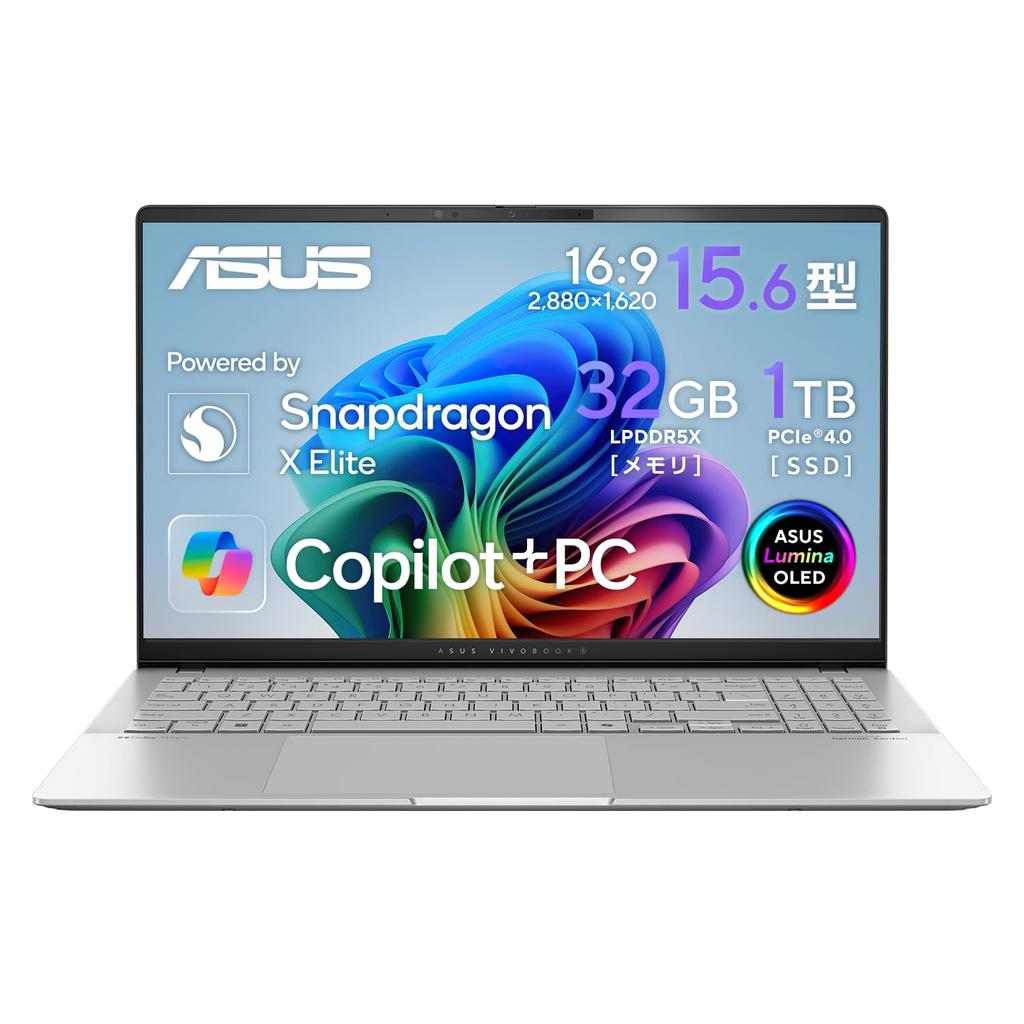 ASUS Vivobook S15 Laptop Qualcomm Snapdragon X Elite 32GB 1TB Windows Battery Power OLED Card AI PC (S5507QA) 15.6-inch, X1E-78-100 Processor, RAM,