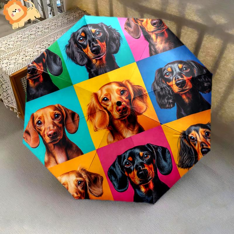 1 PC Automatic Folding Umbrella - Dachshund Pattern, Portable & Foldable Design with 8 Ribs, Christmas Birthday Gifts