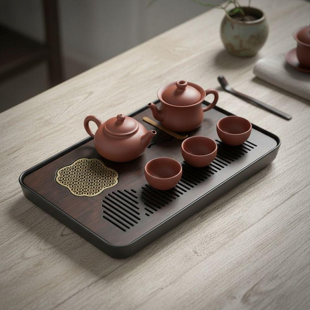 Rectangular Tea Serving Plate Japanese Style Water Storage Tea Tray Bamboo Drain Tea Tray  Office