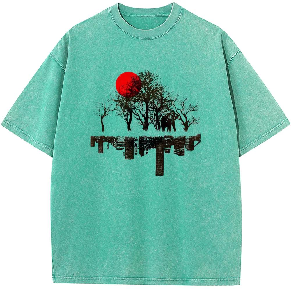 Men's Environmental Art Washed T-Shirt Cotton Vintage Bleached Tshirt Tops Casual Loose Bleach T shirt