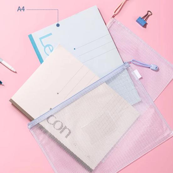 5 Pcs Mesh Zipper Bag A4 Letter Size Document Pouch Clear Plastic Waterproof Mesh Bag for Office School Travel