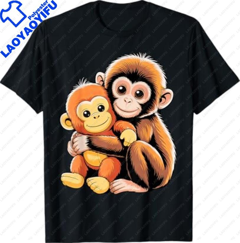 Punch Baby Monkey Tshirt Black Shortsleeved Roundneck Stylish and Casual Funpatterned Top