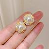 Pearl Stud Earrings with Sparkling Halo and Decorative Frame for Women Elegant Fashion Jewelry