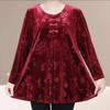 Women's Plus Size Velvet Blouse Round Neck Jacquard Loose Pullover Base Shirt Long Sleeve Velvet T-Shirt Top