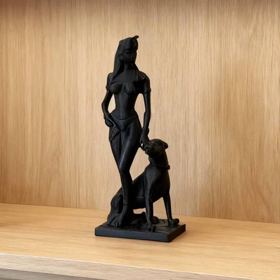 3D Printed Women And Dog Figurine, Egyptian Goddess Dog Sculpture, Collectible Tabletop Statue for Living Room Bedroom Bookshelf, Desk Decor