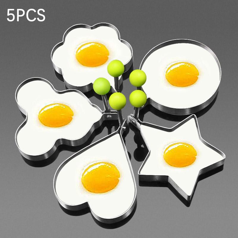 5pcs Stainless Steel Egg Frying Machine Egg Frying Machine Breakfast Baking Model Heart-Shaped Egg Frying Machine Gadge