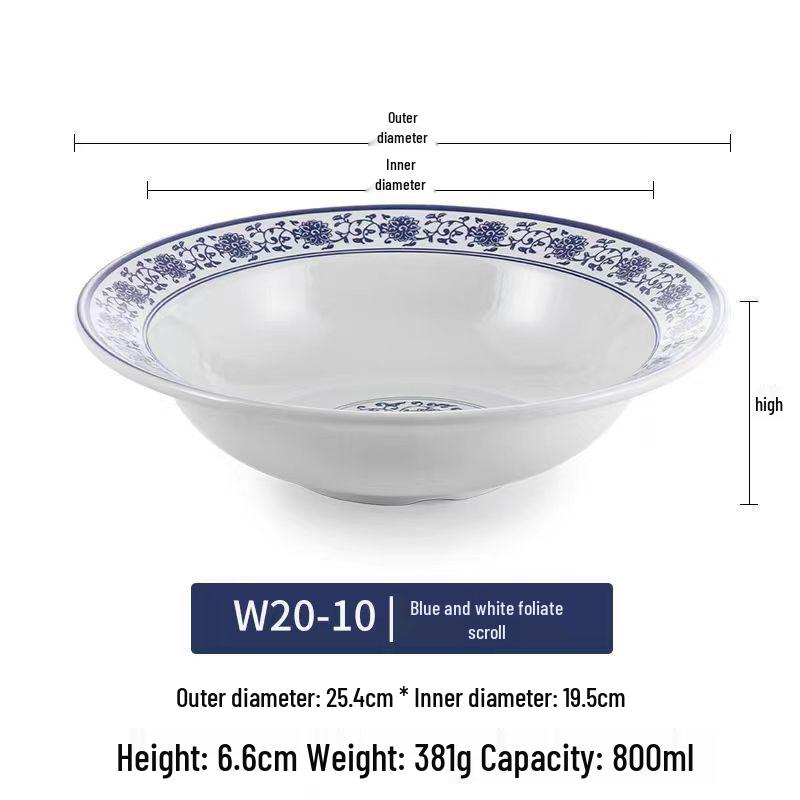 Blue & White Melamine Soup Bowl - Commercial Porcelain Imitation, Large Plastic Basin for Hotels & Restaurants