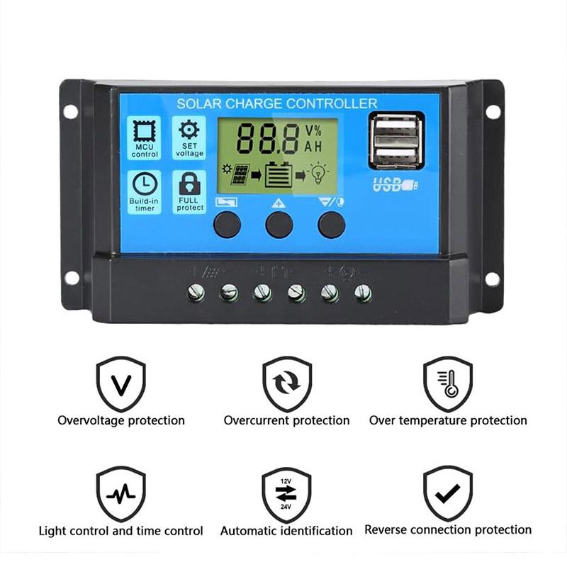 60A Charge Controller - Solar Panel Charge Controller 12V 24V Max 48V 1560W Input Adjustable Parameter Lcd Display