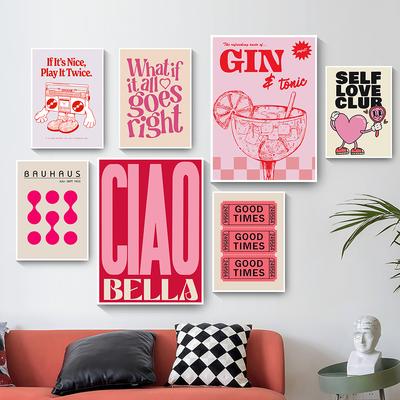 Simplicity Vintage Pink Cartoon Print Canvas Posters Wall Art Poster Home Decor Canvas Print Painting  Living Room Bedroom Decor