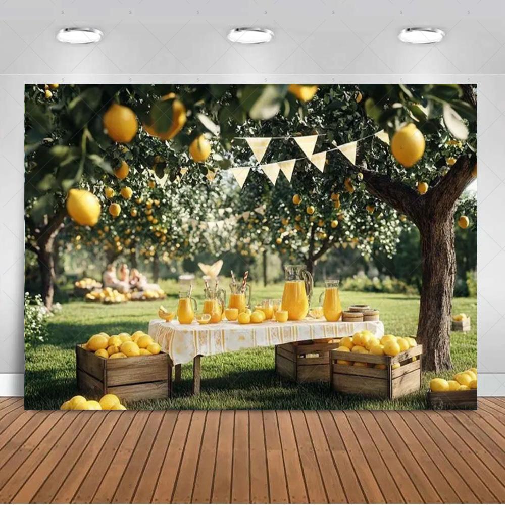 Seaside Town Lemon Tree Background Banner Open Window Landscape Backdrop Supplies Photography Prop Birthday Party Decorations