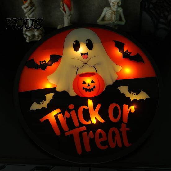 Halloween Themed Party Decor LED Glowing Hanging Decor, Acrylic Window Ornament with Light, Spooky High-quality Signage Sign for Door Wall Haunted