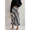 Leopard Pattern Satin Midi Length Brown Skirt