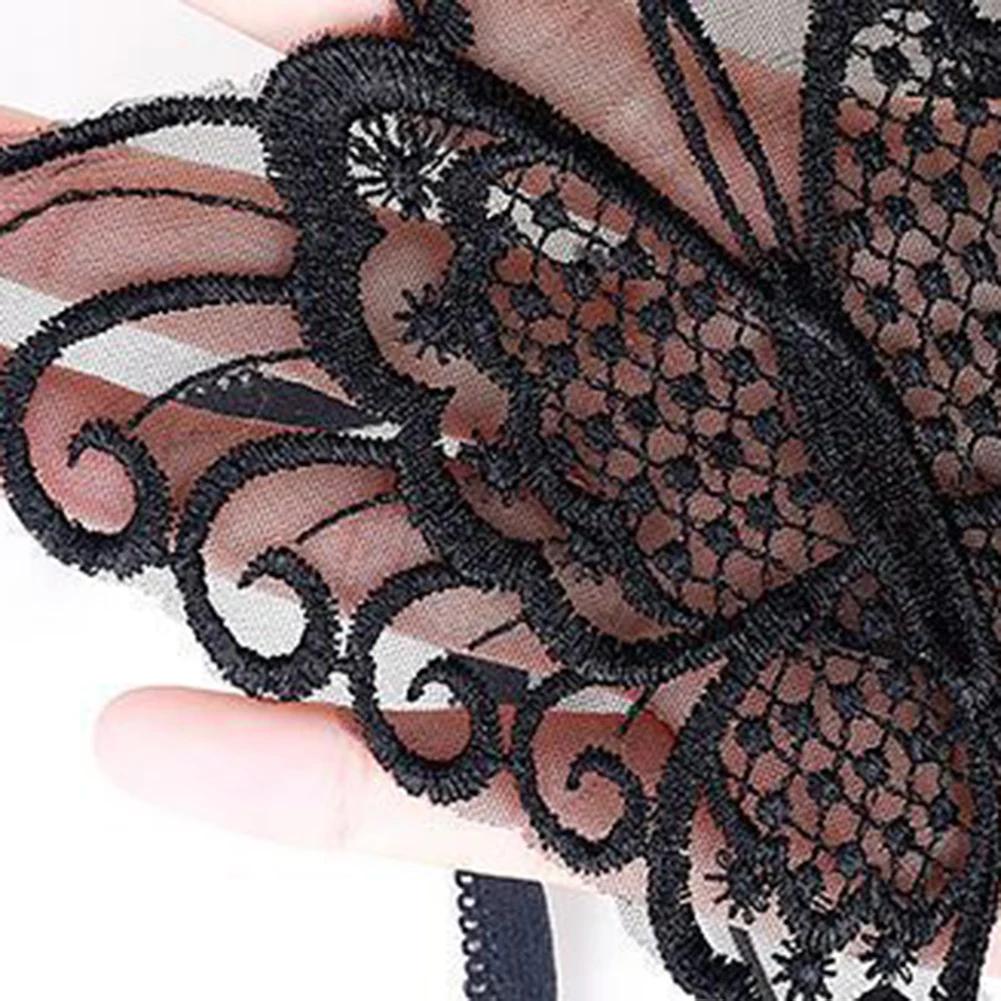 G-string Women Lace Embroidered Thong Panties Butterfly Sexy Pearl Beaded Open Crotch Underwear Low Waist Large Size Knickers