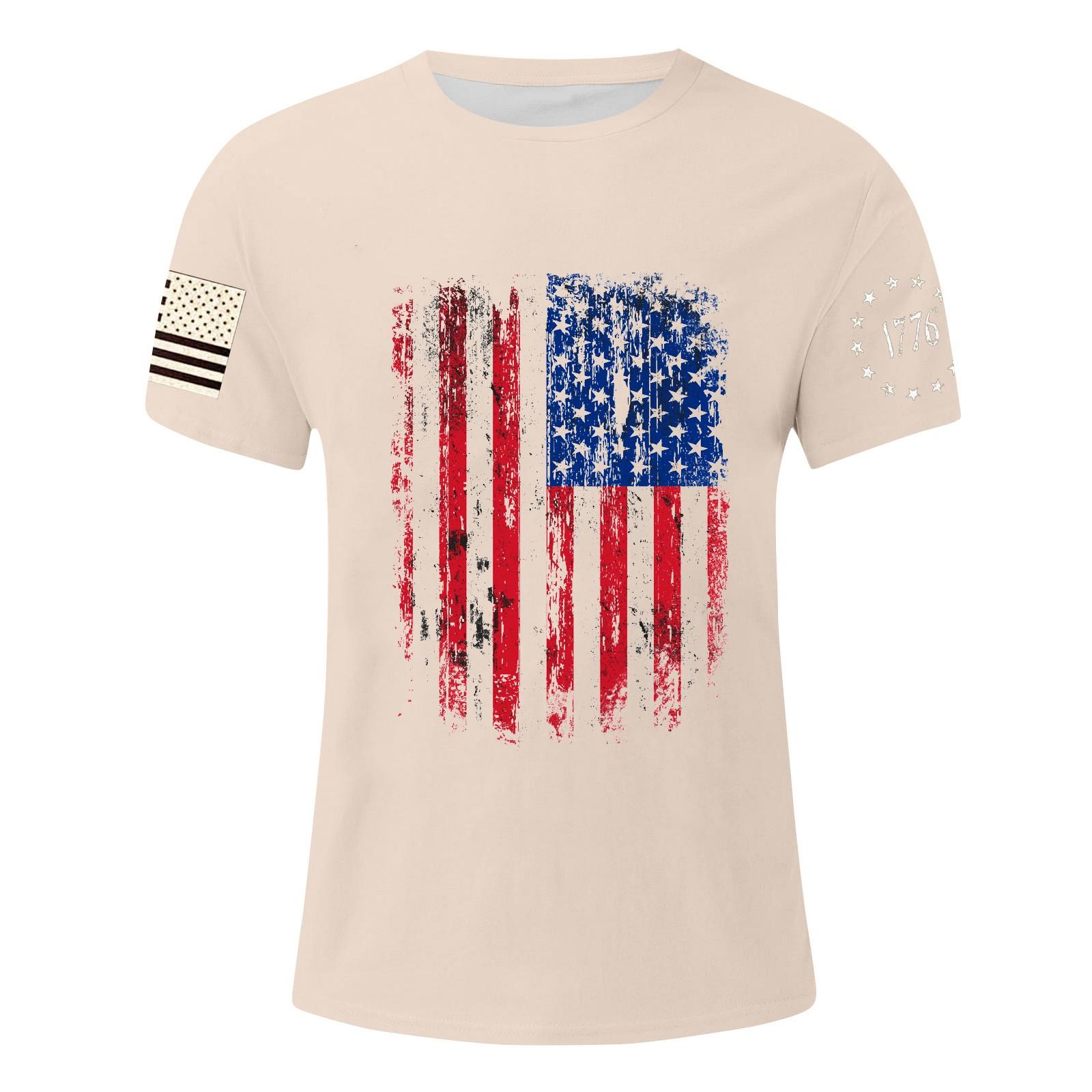 

Мужская футболка с принтом ко Дню независимости, мужской свободный повседневный топ с короткими рукавами L бежевый