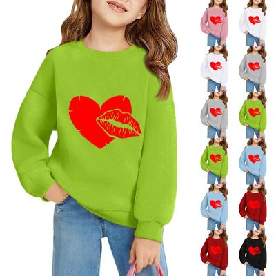 Blusas infantis de gola redonda para meninas, estampadas, perfeitas para o Dia dos Namorados.
