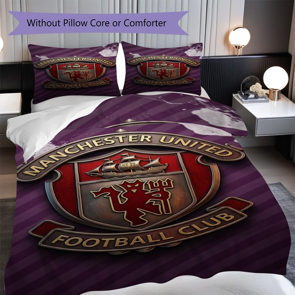 Biancheria da letto con motivo dell'emblema di Manchester (1 * copripiumino + 2 * federa, senza nucleo) Copripiumino e federa 2D piatti Set biancheria da letto Morbido e confortevole