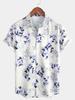 Herren Blau Floralprint Hawaiian Hemd mit Knöpfen Sommer Strand Lässig Kragen Kurzarmhemd Ropa Casual Para Hombres