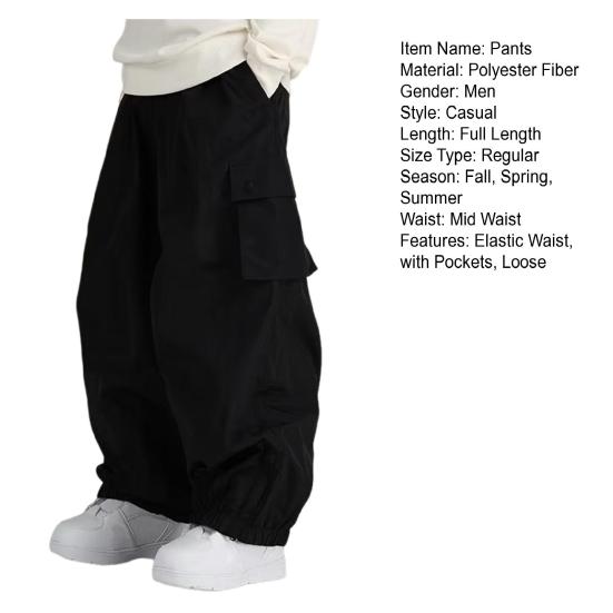 Men Pants with Multi Pockets Elastic Waist Ankle-banded Oversized Vintage Cargo Pants Solid Color Streetwear Slacks for Outdoor Hiking Camping