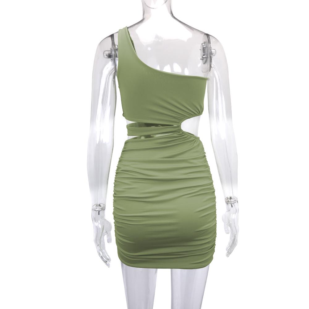 2025 Women's One-Shoulder Cutout Bodycon Dress - European & American Style, Sexy Short Skirt