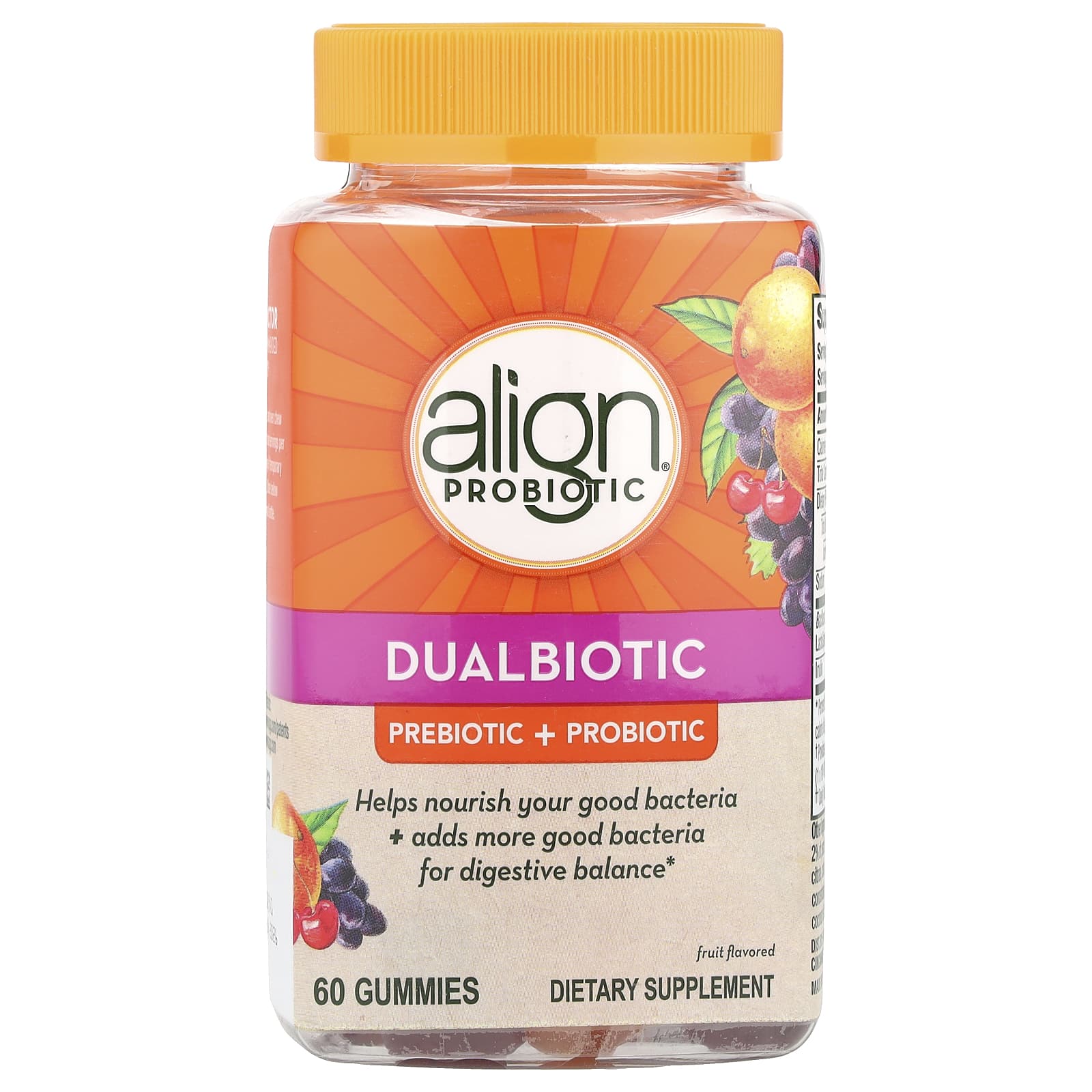 

Dualbiotic, Prebiotic + Probiotic, Fruit Flavor, 60 Gummies