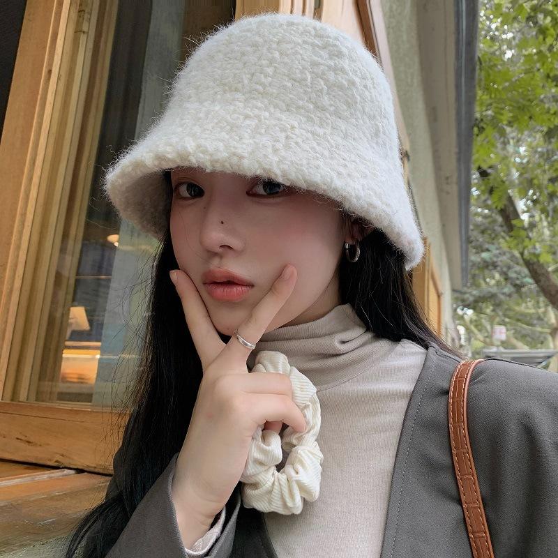 New autumn and winter face bucket hat women's versatile plush bucket hat trendy hat warm basin hat
