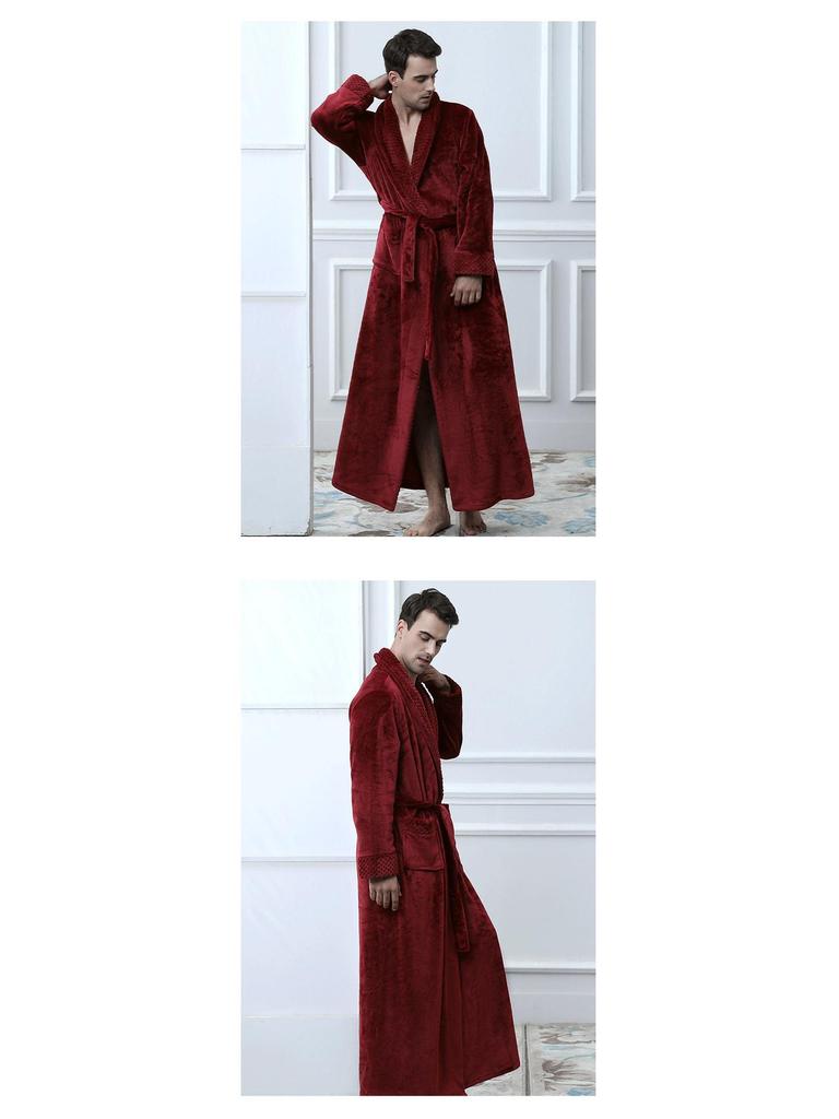 Men's Coral Fleece Robe - Autumn/Winter, Thick, Homewear Pajamas