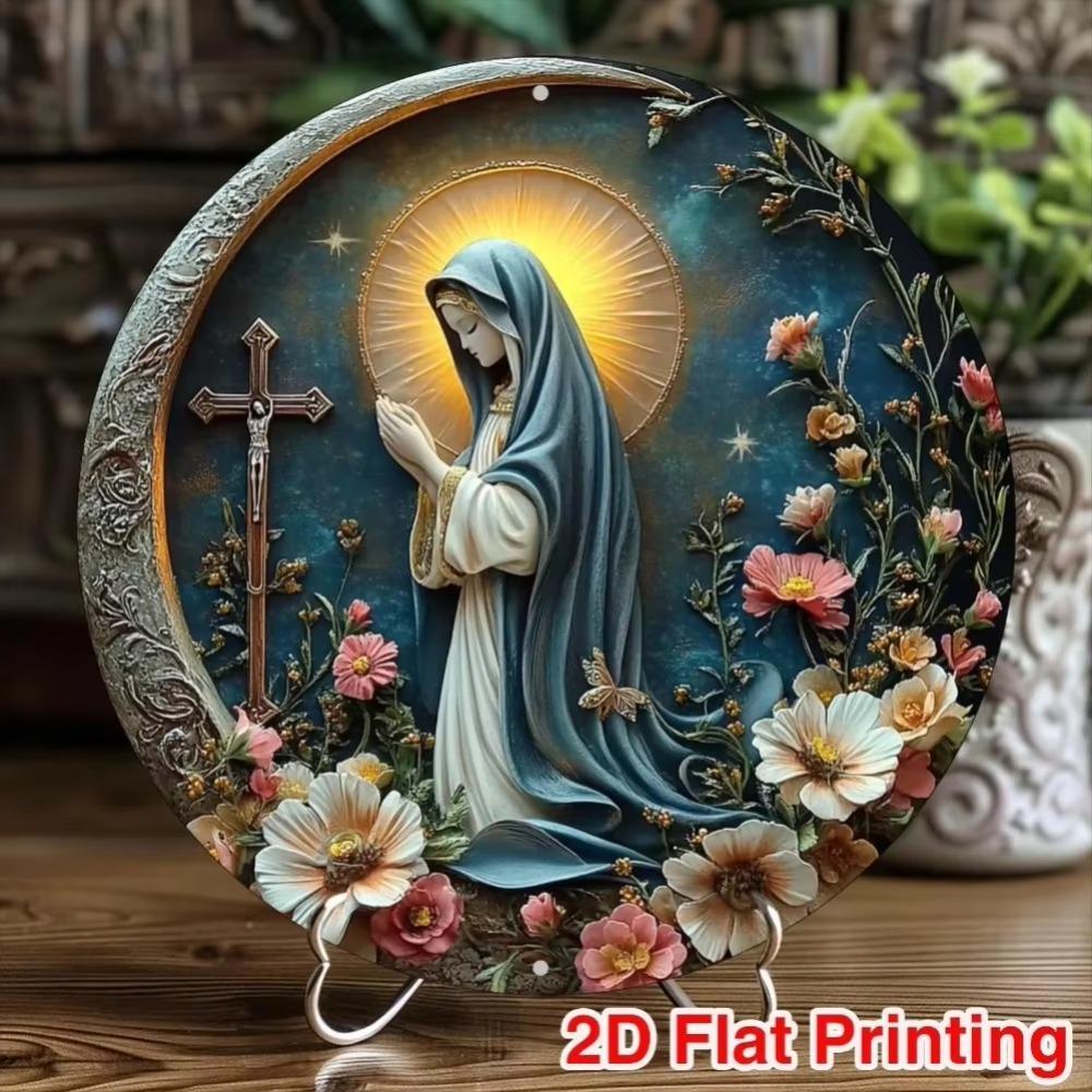 Religious Tin Wall Art Metal Sign Cross Moon Mary Kitchen Decor Gift 40x30cm