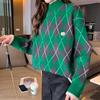 Navava Men Casual Argyle Mock Neck Long Sleeve Knit Top Nk2394