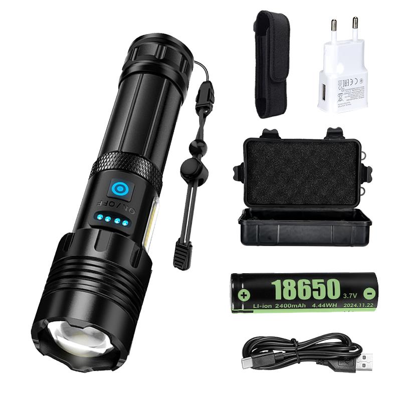 Aluminum Alloy Rechargeable P70 Flashlight High Power Waterproof Torch Light Zoomable with Storage Box Handheld Flash Light