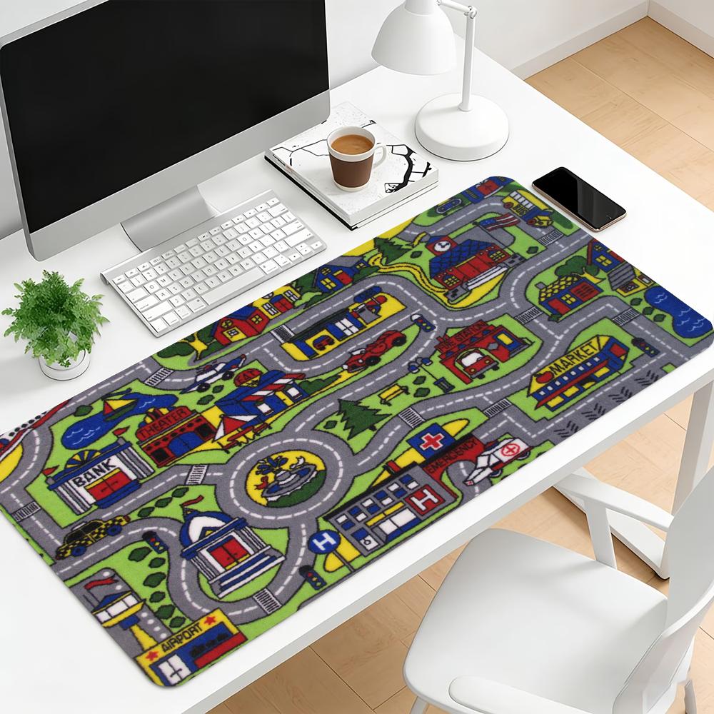 Kids Cartoon Town Road Map Desk Surface Color Gaming Area Non Slip Rubber Extended Keyboard Space Laptop Office Workstation Zone