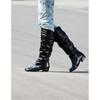 Womens Knee-High Flat Boots PU Leather Round Toe Casual Slip-On Size 34-47