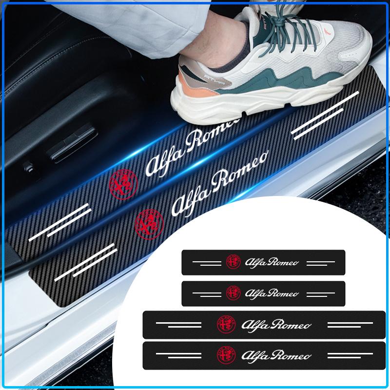 For Alfa Romeo 147 159 Giulietta Giulia Mito Spider Alpha Nheadrest 4Pcs Carbon Fiber Car Door Sill Protection Sticker Anti-scratch Refit