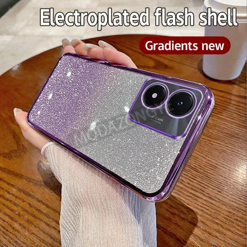 For Vivo Y02s Case Electroplating Soft Glitter TPU Back Cover Vivo Y02s V2203 Phone Casing For Girl Woman