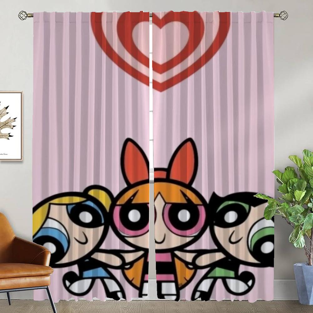 Zasłony do sypialni Powerpuff Girls Zasłony do wnętrza domu 2 sztuki Zasłona do salonu Przegroda Rolety Dekoracja na Halloween