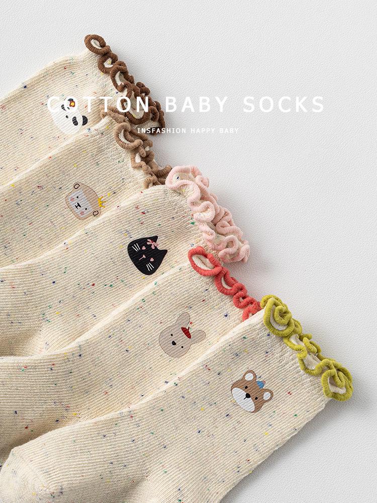 Newborn Baby Girl Mid-Calf Ruffle Princess Socks, Class A Cotton for 0-3 Years, Suitable for Spring, Autumn, Winter