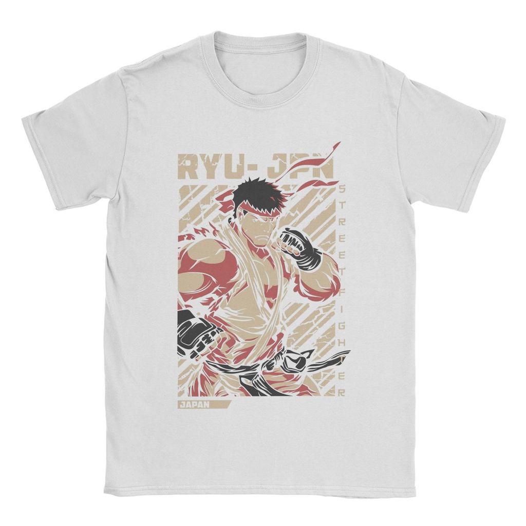 Ryu Streets Fighters T Shirts Men Pure Cotton Vintage T-Shirts Round Collar Game Tees Short Sleeve Clothing Plus Size